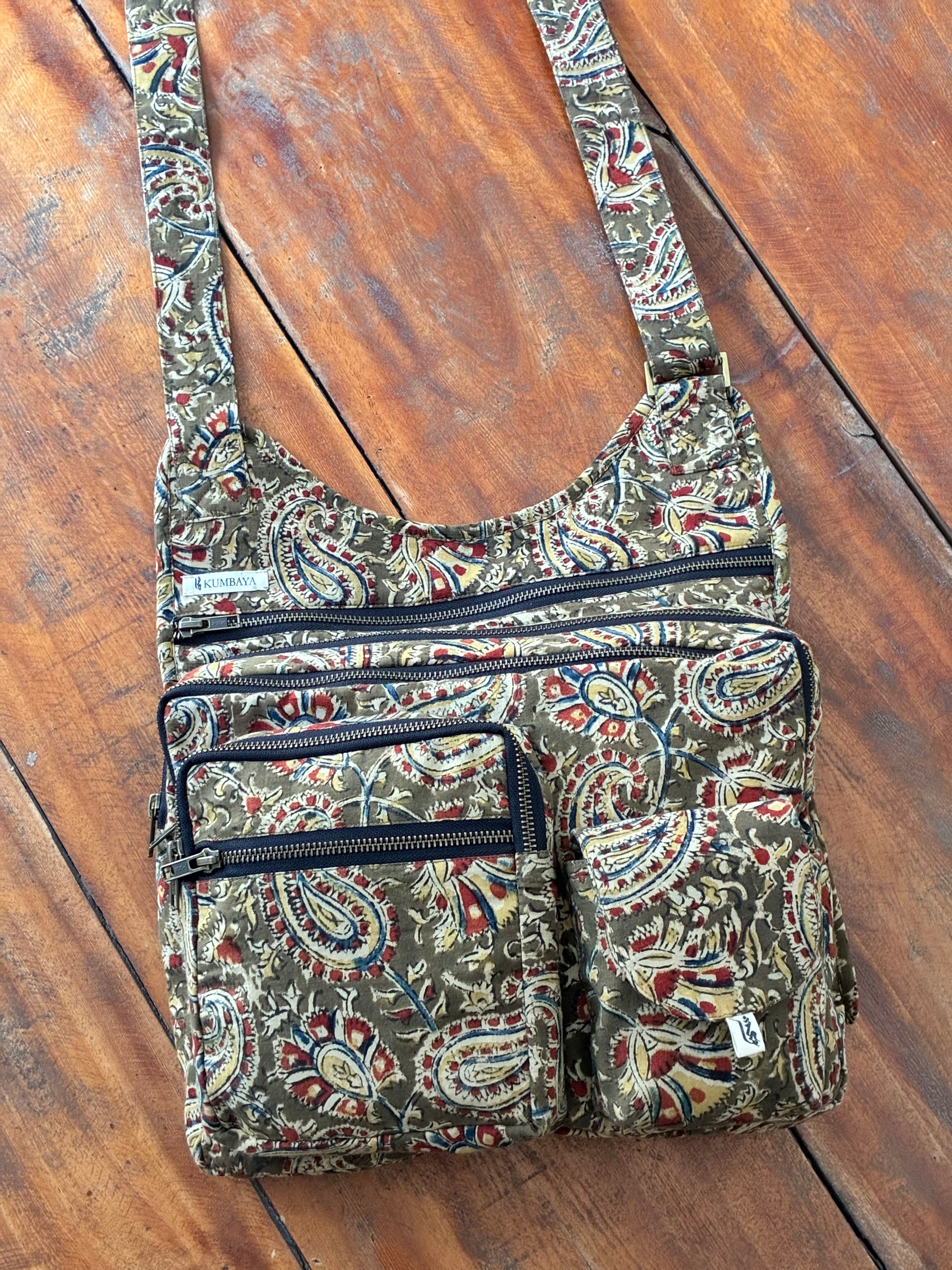 Multi Pocket Bag - Olive Kalamkari
