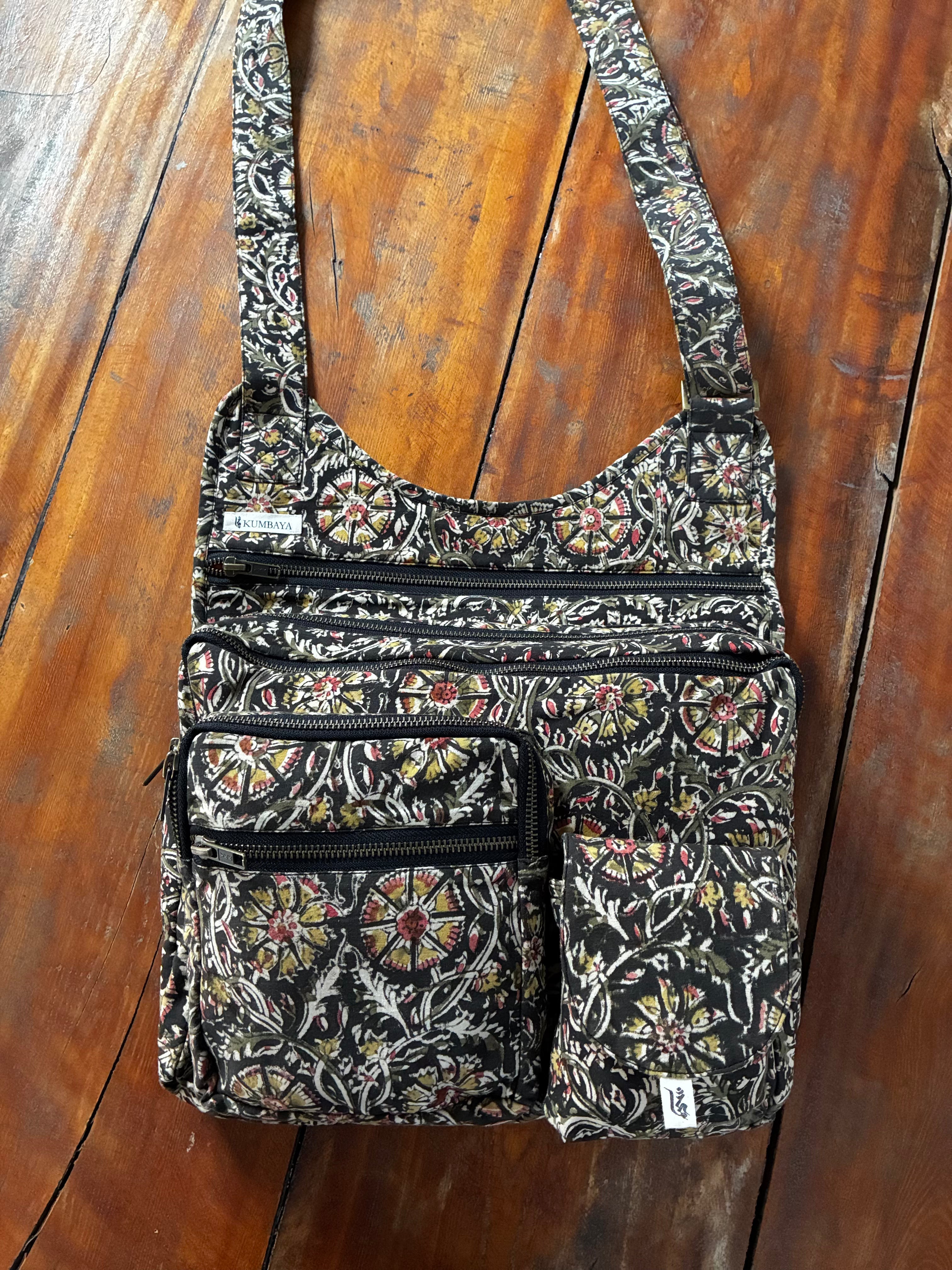 Multi Pocket Bag - Dark Grey Kalamkari