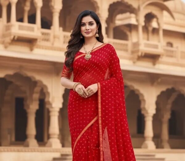 Red Bandhani Elegance Saree