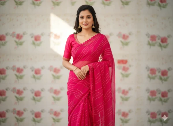 Fuchsia Striped Elegance Saree