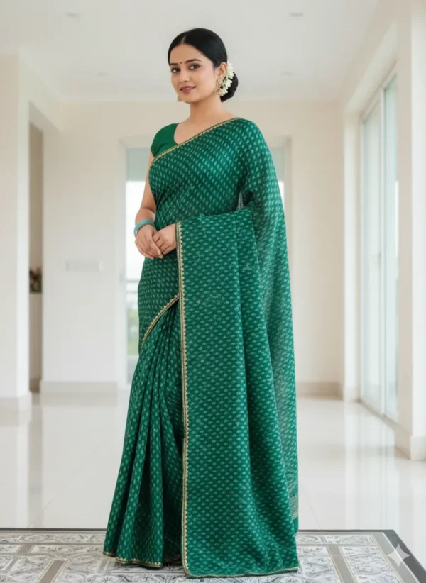 Emerald Floral Motif Saree