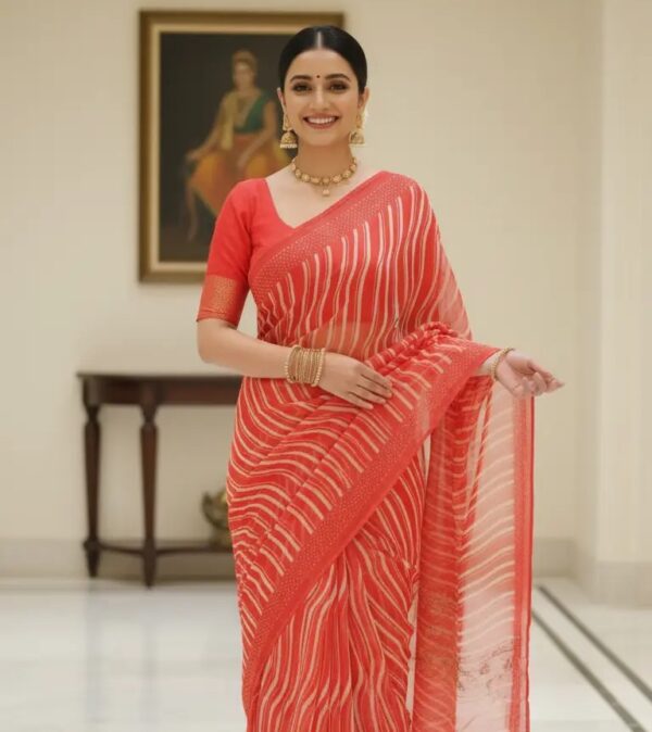 Elegant Red Striped Saree