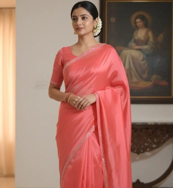 Vibrant Coral Embellished Saree