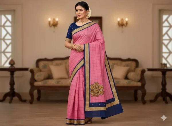 Pink Checkered Elegance Saree