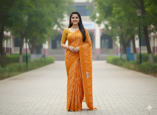 Elegant Yellow Striped Saree