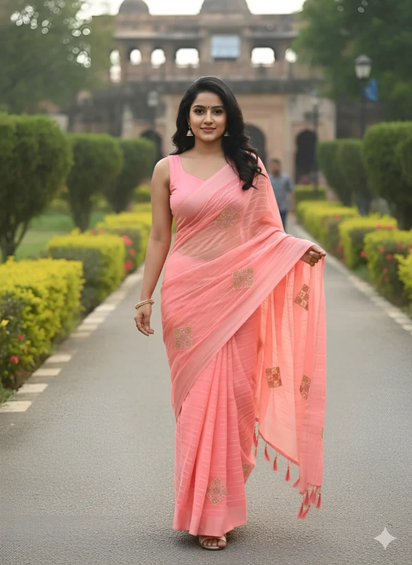 Pink Chanderi Silk Saree with Zardosi Embroidery