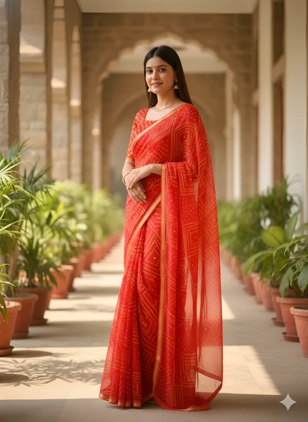Classic Red Bandhani Chiffon Saree
