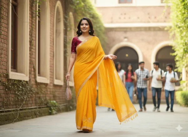 Mustard Yellow Georgette Saree