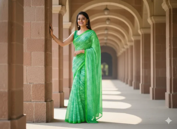 Vibrant Green Bandhani Chiffon Saree