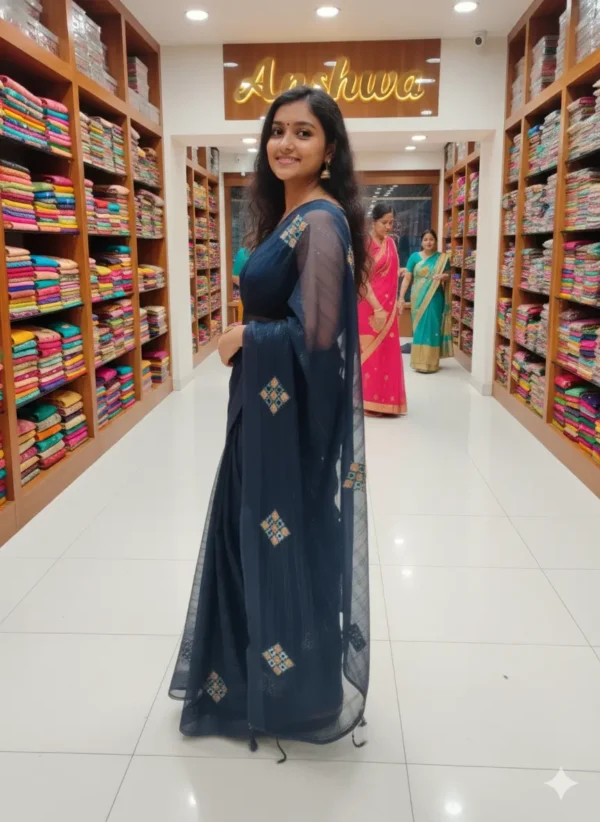 Deep Eggplant Purple Sequined Saree