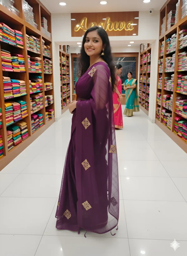 Deep Eggplant Sequined Saree