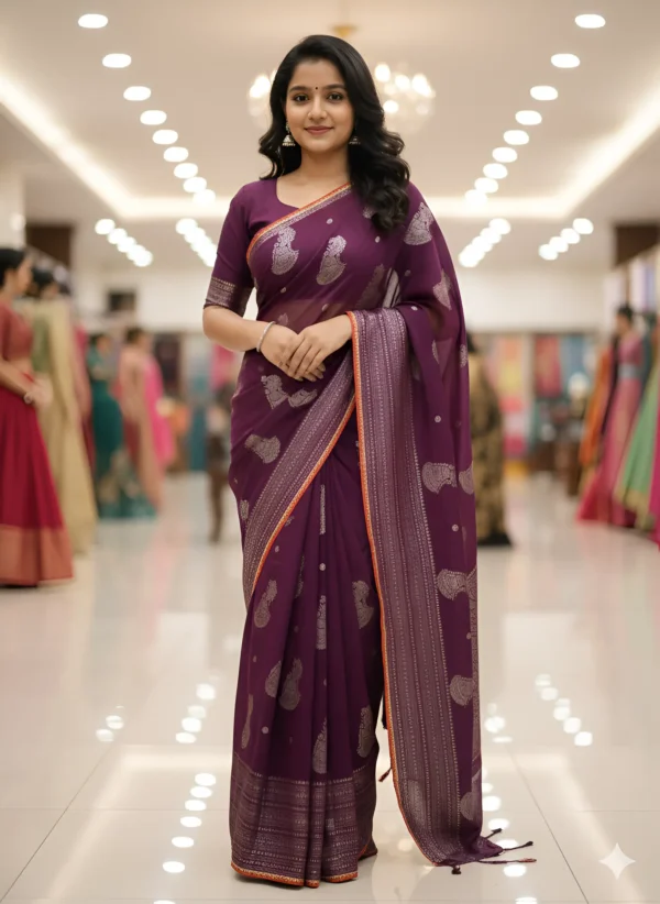 Rich Maroon Saree with Golden Motifs